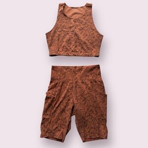 REI Co Op Orange Pattern Crop Top and High Waisted Shorts Co Ord Active Set